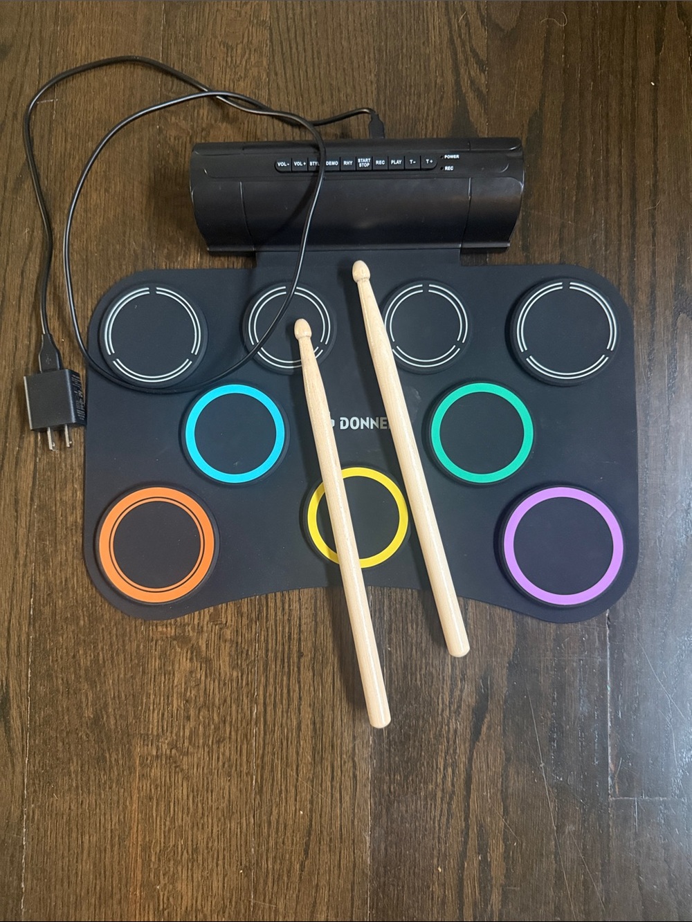 Donner Portable Electronic Drum Kit - Black with Colored Pads